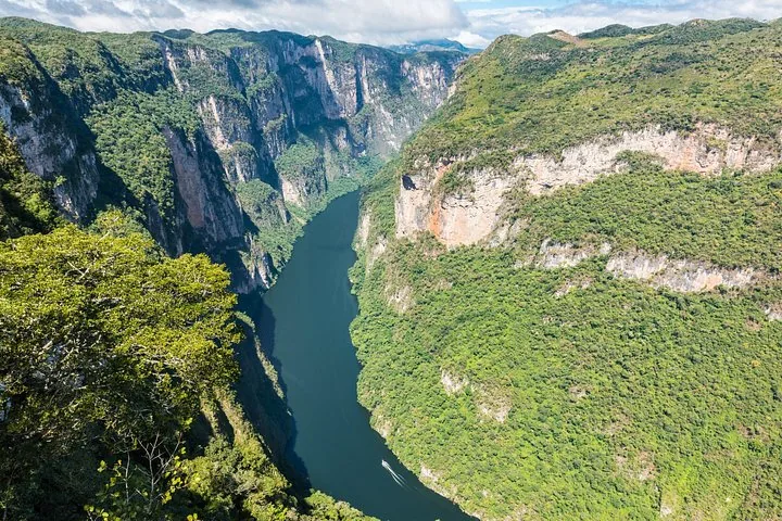Aerial view of the Sumidero Canyon with a river flowing through